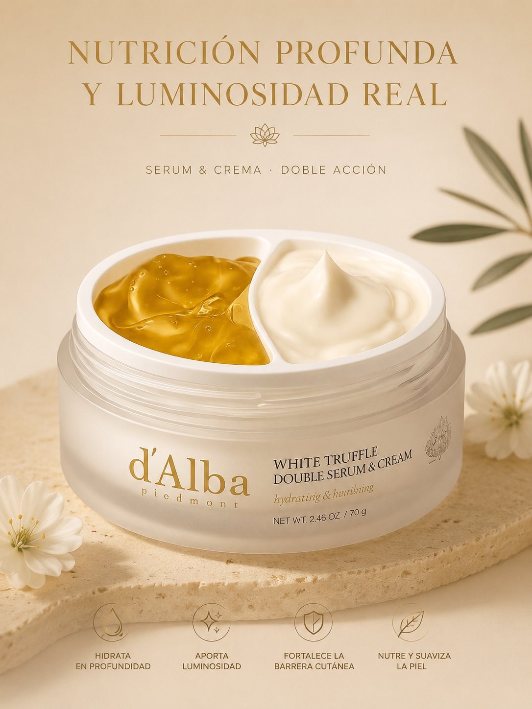 Crema-Sérum Trufa Blanca · Nutrición profunda y luminosidad real